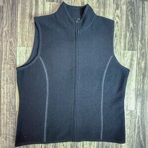 Woolrich Womens Black Wool Full Zip Fleece Vest Size L Sleeveless Winter Warm
